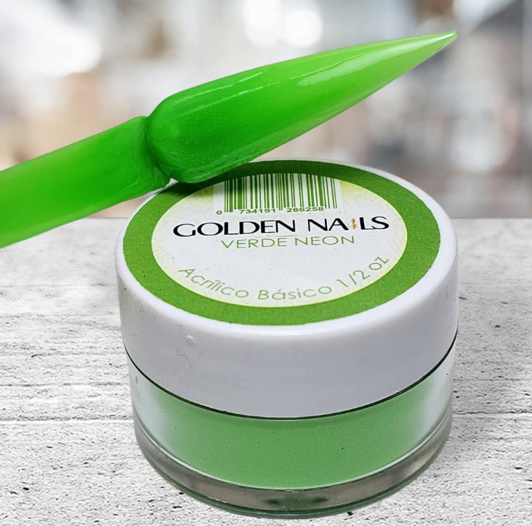ACRILICO VERDE NEON GOLDEN NAILS